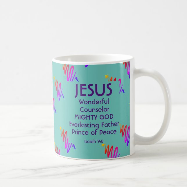 Taza De Café Navidades JESÚS Scripting Isaiah 9:6 VERDE AZULADO (Derecha)