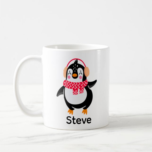 Taza De Café Navidades Jolly Penguin en una bufanda con bocanad (Izquierda)