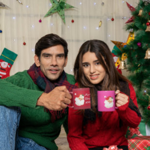 Taza De Café Navidades Jolly Santa Claus Saludo con mora rosada