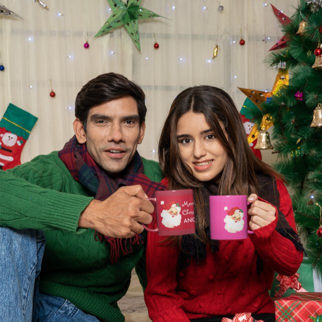 Taza De Café Navidades Jolly Santa Claus Saludo con mora rosada (Subido por el creador)