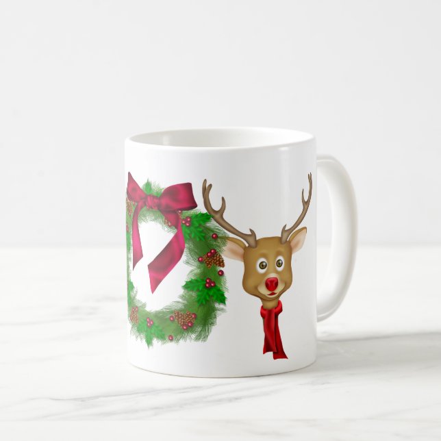Taza De Café Navidades JOY wreath y renos (Anverso derecho)