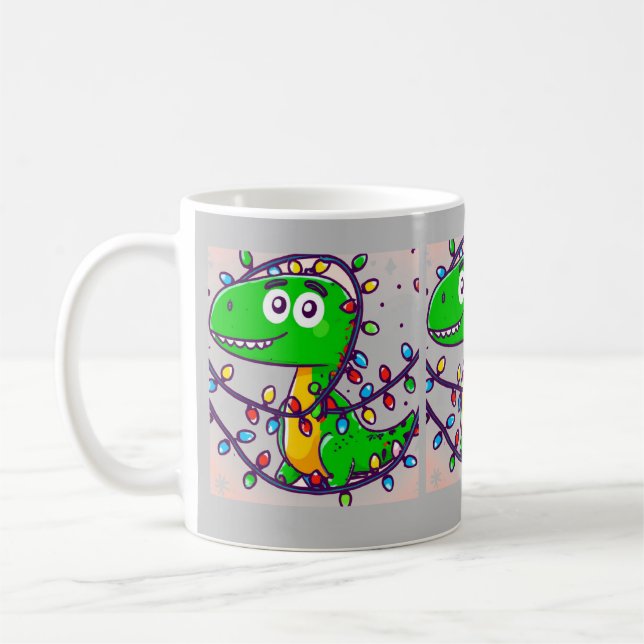 Taza De Café Navidades lindo dinosaurio envuelto en personaliza (Izquierda)