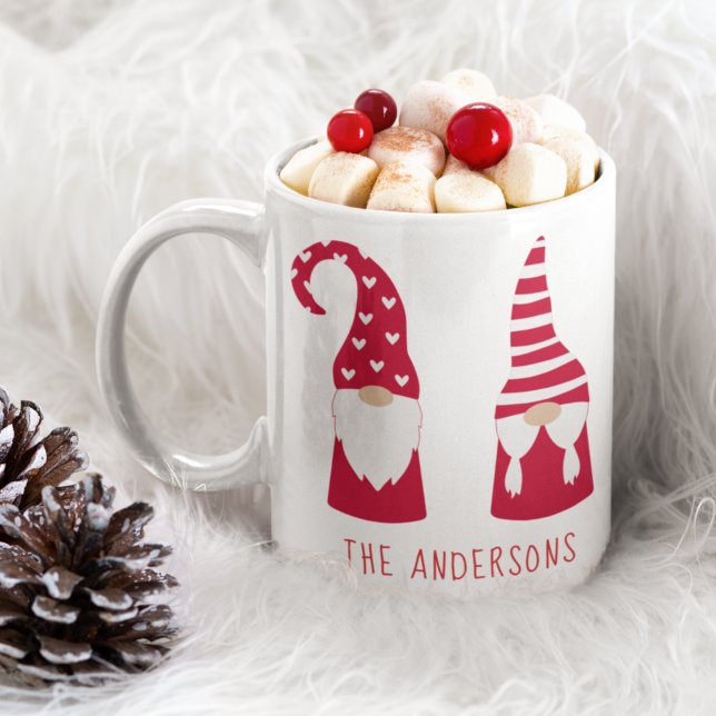 Taza De Café Navidades lindos Gnomas rojos personalizados (Subido por el creador)