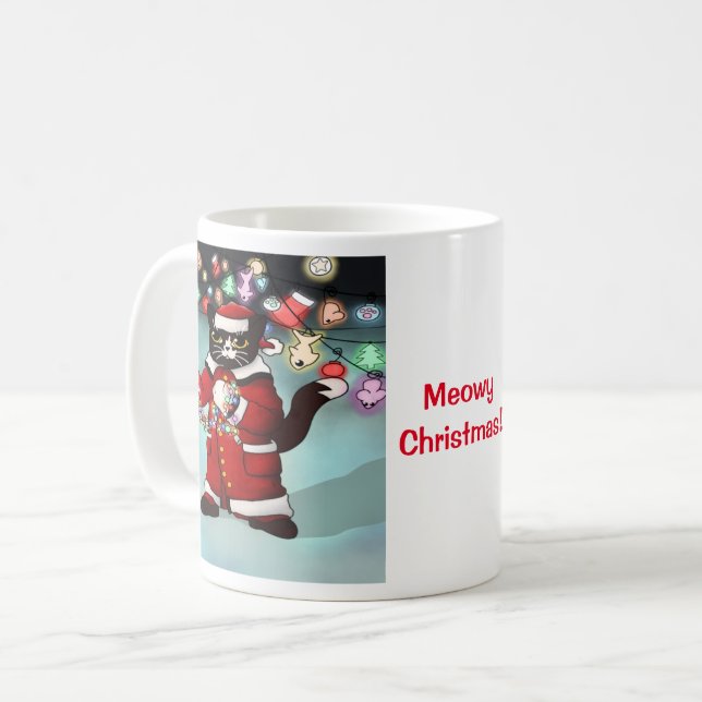 Taza De Café Navidades Luces Típico Tuxedo Cat (Anverso izquierdo)
