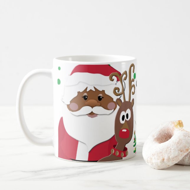Taza De Café Navidades lúdicos Brown Santa y Rudolph Mug (Con donut)