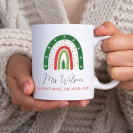 Taza De Café Navidades Maestros Lista de Arcoiris