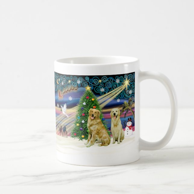 Taza De Café Navidades Magic Golden Retrievers (dos) (Derecha)