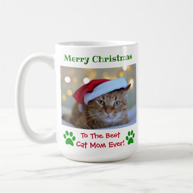 Taza De Café Navidades Mejor Madre Gato Mascota Foto (Izquierda)