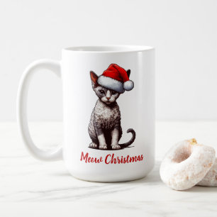Taza De Café Navidades Meow Devon Rex Cat, Navidad Santa Kitten