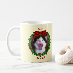 Taza De Café Navidades Meowy del marco de la flor hueca Holly a