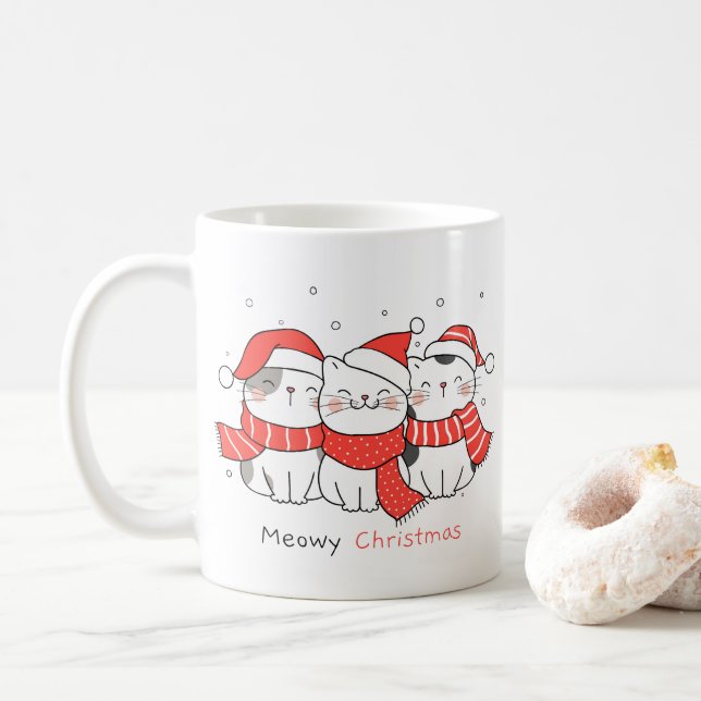 Taza De Café Navidades Meowy - Gatos festivos adorables (Con donut)