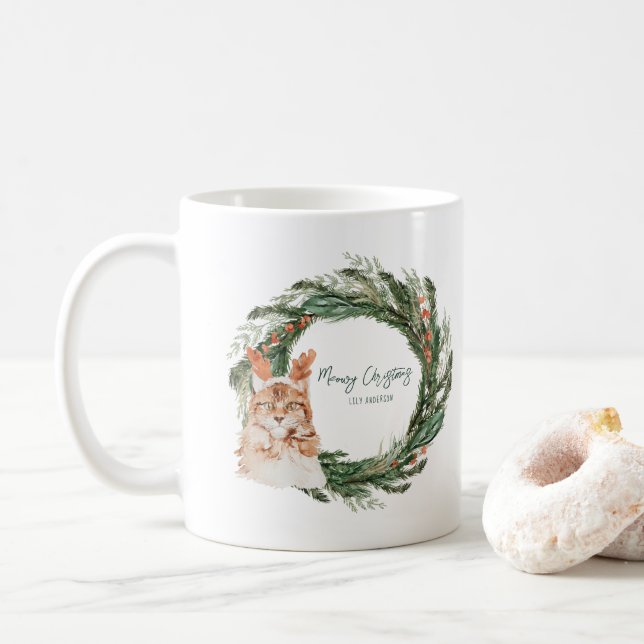 Taza De Café Navidades Meowy | Vacaciones en monograma (Con donut)
