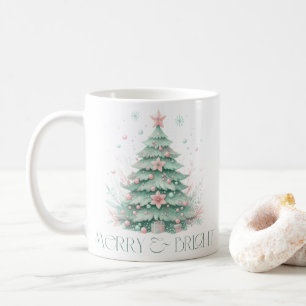 Taza De Café Navidades Merry y Bright Christmas Tree Mint Pink