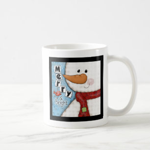 Taza De Café Navidades merry y brillantes Snowman y pájaro rojo