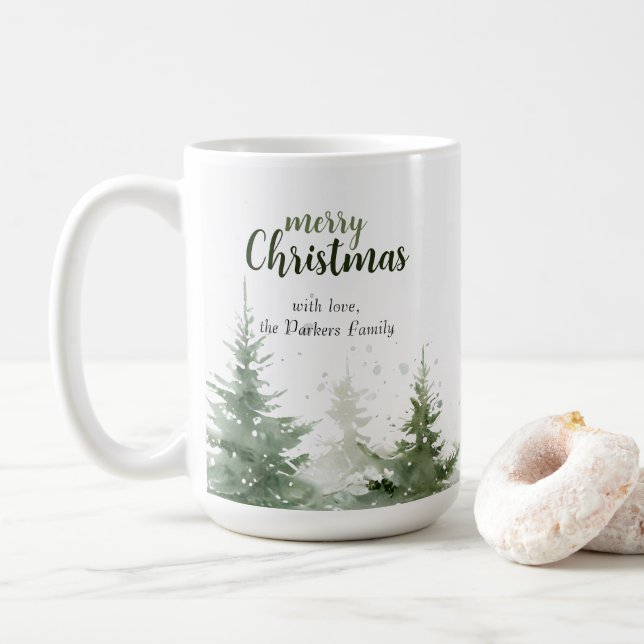 Taza De Café Navidades minimalistas acuarela Nieve perenne (Con donut)