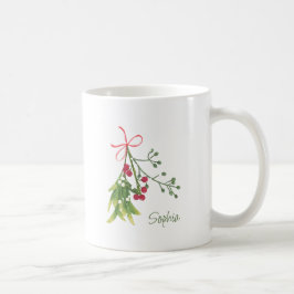 Taza De Café Navidades Mistletoe Holly Berries Personalizado