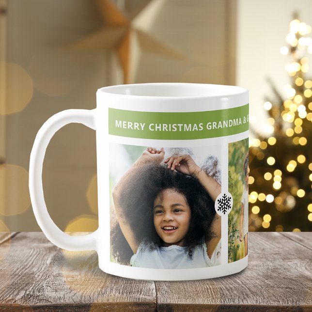 Taza De Café Navidades modernos abuelos 3 fotos (Modern Christmas Grandparents 3 Photos Coffee Mug)