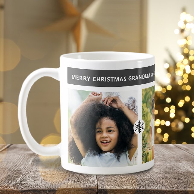 Taza De Café Navidades modernos abuelos 3 fotos (Modern Christmas Grandparents 3 Photos Coffee Mug)