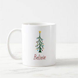Taza De Café Navidades modernos celebran creer en árbol evergre