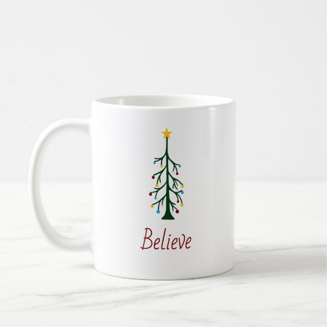 Taza De Café Navidades modernos celebran creer en árbol evergre (Izquierda)