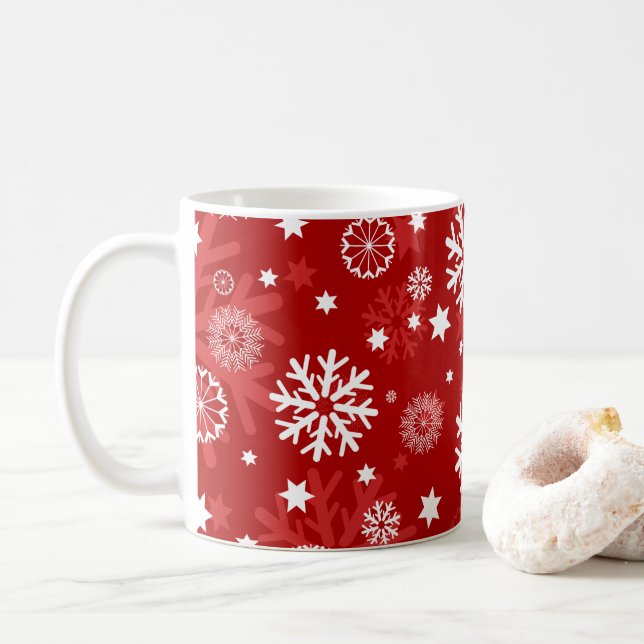 Taza De Café Navidades modernos de copos de nieve rojos Coffee  (Con donut)