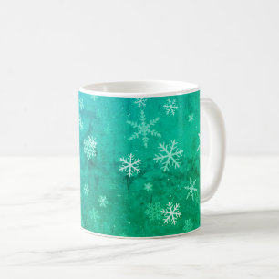 Taza De Café Navidades modernos del patrón verde azul de copo d