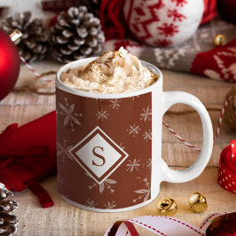 Taza De Café Navidades modernos Patrón copo de nieve Monograma 