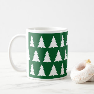 Taza De Café Navidades modernos Patrón de árbol blanco verde
