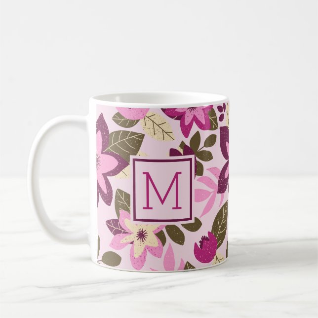 Taza De Café Navidades modernos vacaciones en monograma floral  (Izquierda)