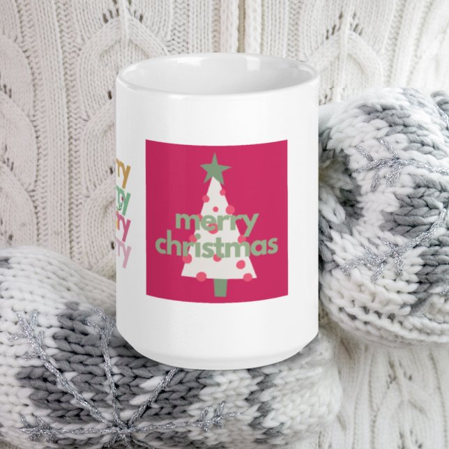 Taza De Café Navidades modernos y extravagantes merry rosados (Subido por el creador)