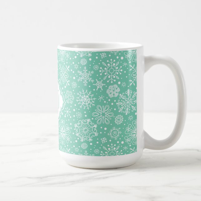 Taza De Café Navidades Moneverdes y blancos copos de nieve 2 (Derecha)