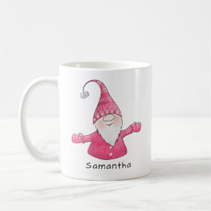 Taza De Café Navidades Monogramados de Gnome Blanco y Rosa