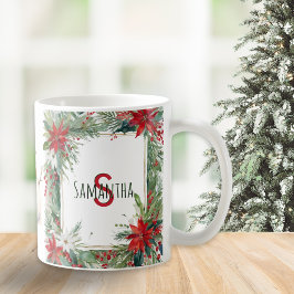 Taza De Café Navidades Monogramados Elegantes Botánicos de Invi