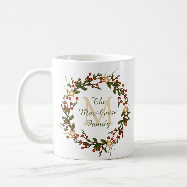 Taza De Café Navidades monogramados Mug Wreath Inicial (Izquierda)
