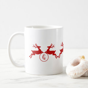 Taza De Café Navidades Monogramados Renos Rojos de Navidad