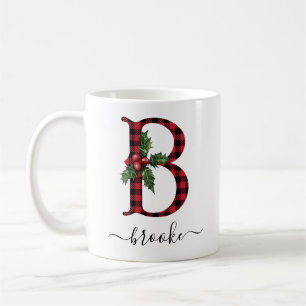 Taza De Café Navidades Monogramas de Buffalo Plaid B Café Mug