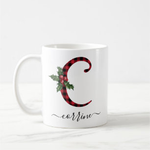 Taza De Café Navidades Monogramas de Buffalo Plaid C Café Mug