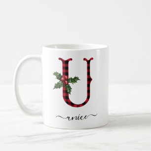 Taza De Café Navidades Monogramas de Buffalo Plaid U Coffee Mug