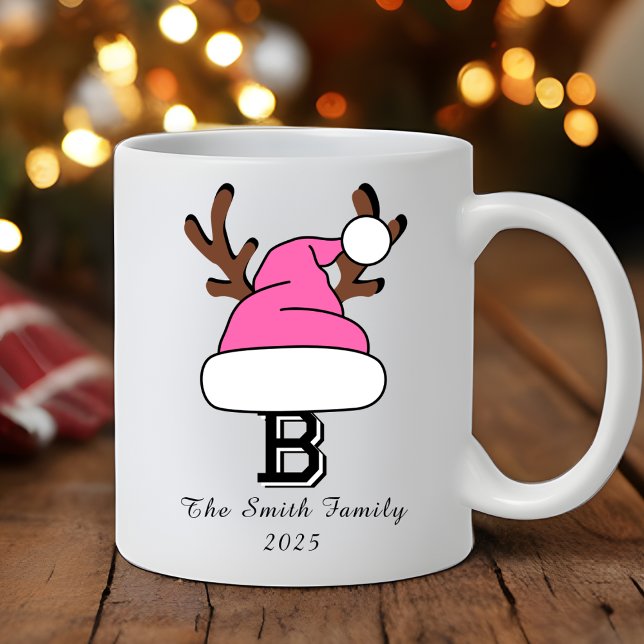 Taza De Café Navidades Monogramas de Santa Hat Pink Hot Pink pe (Personalized Hot Pink Santa Hat Monogram Christmas Coffee Mug
)