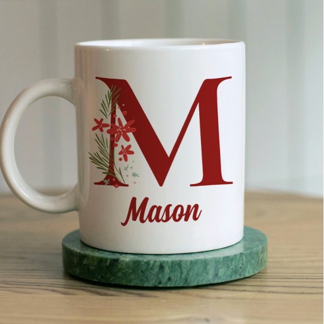 Taza De Café Navidades Monogramas personalizados Chocolate cali (Monogram Personalized Christmas Gift Mug)