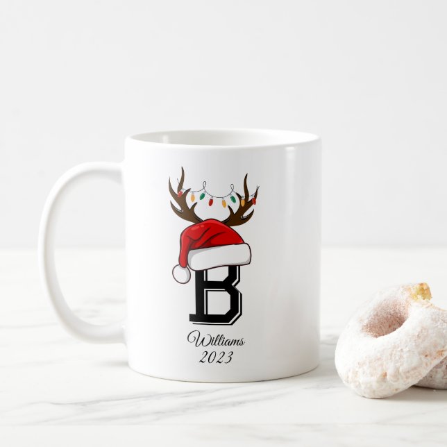 Taza De Café Navidades Monogrammed Family Santa Claus (Con donut)