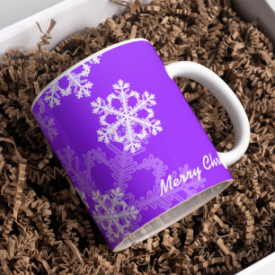 Taza De Café Navidades morados y blancos copos de nieve