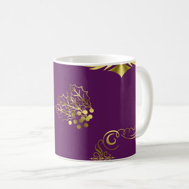 Taza De Café Navidades morados y dorados (Anverso derecho)