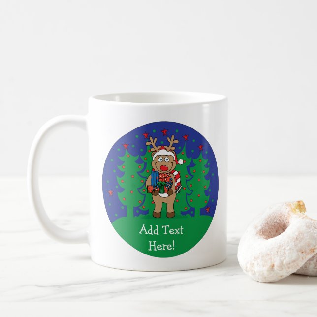 Taza De Café Navidades Mug 11 oz. Regalos de renos personalizad (Con donut)