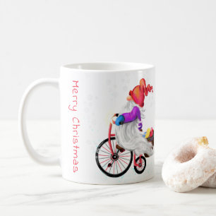Taza De Café Navidades Mug Gift Gnome con bicicleta y regalos