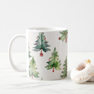 Taza De Café Navidades Mug Green Watercolor Fir Trees