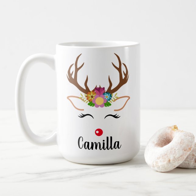 Taza De Café Navidades Nariz roja reno graneros florales (Con donut)