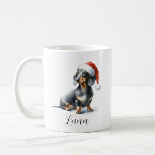 Taza De Café Navidades Negro Dachshund Gorra de perro Café Mug