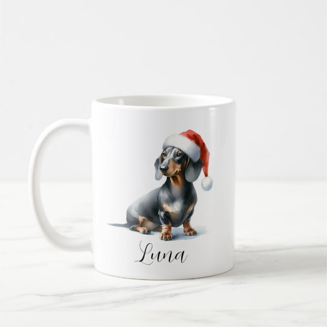 Taza De Café Navidades Negro Dachshund Gorra de perro Café Mug (Izquierda)
