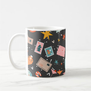 Taza De Café Navidades negros: patrón vintage ornato.